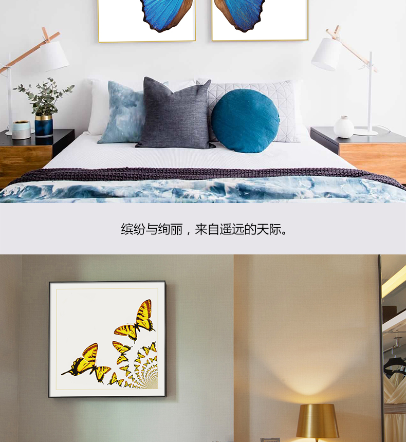 現代輕奢簡歐動物裝飾畫 餐廳蝴蝶標本鋁合金框晶瓷畫 純手繪油畫 蝶舞