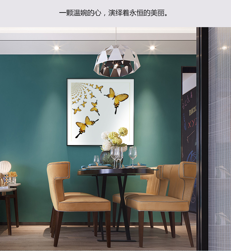 現代輕奢簡歐動物裝飾畫 餐廳蝴蝶標本鋁合金框晶瓷畫 純手繪油畫 蝶舞
