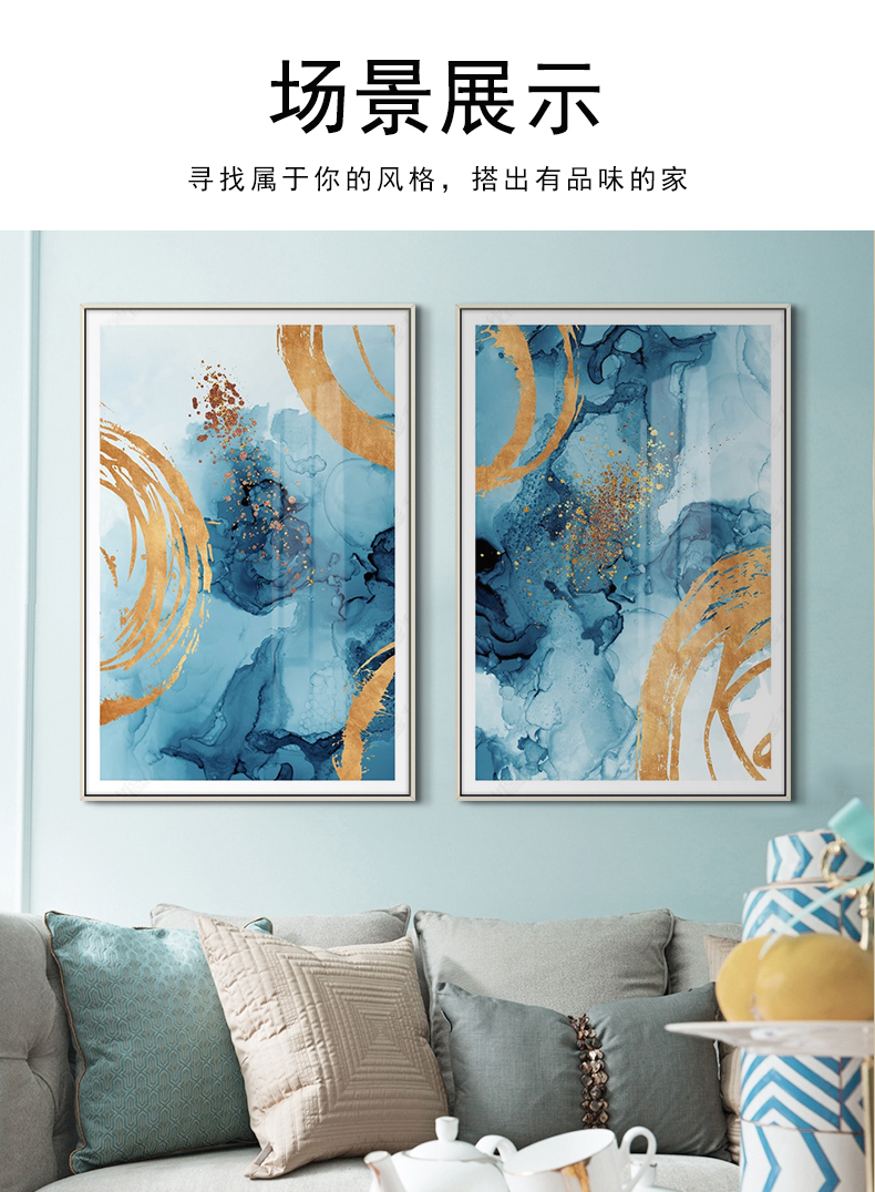 現代簡約掛畫玄關裝飾畫 抽象線條畫 輕奢客廳沙發壁畫 金屬框兩聯畫 